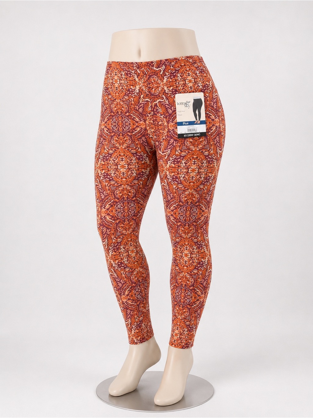 Terra & Sky Orange Medallion Print Stretch Leggings
